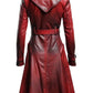 Women Distressed Red Leather Long Coat - Distressed Leather Coat