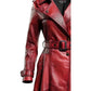 Women’s Distressed Red Leather Long Coat – Bold and Fashion-Forward