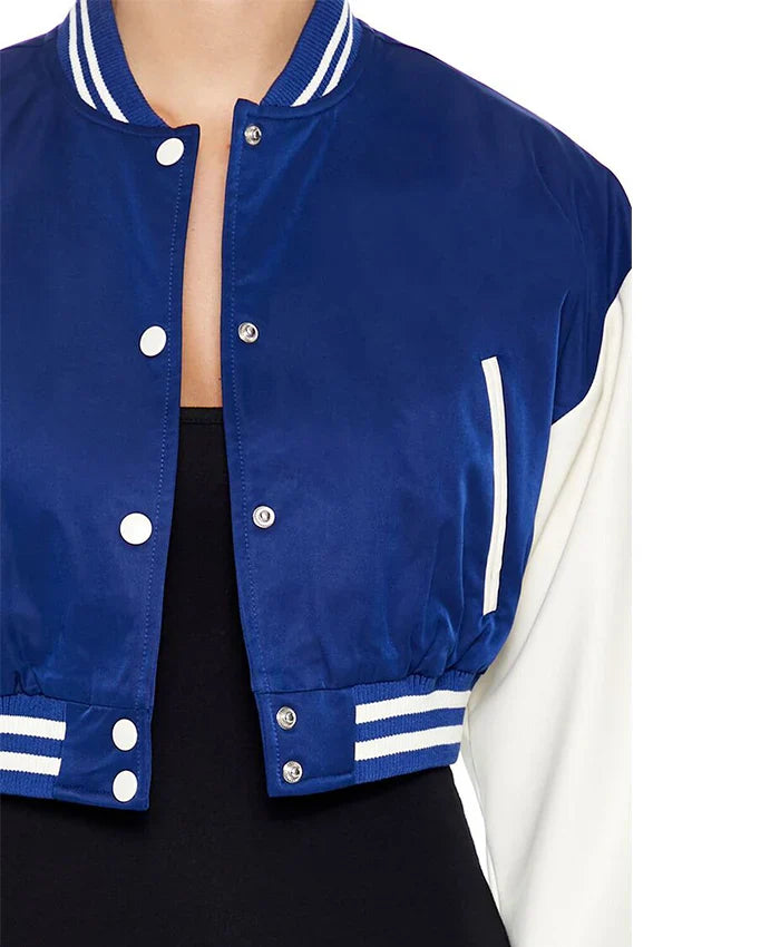 Women’s Cropped Blue Lettermen Varsity Jacket