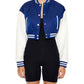 Women’s Cropped Blue Lettermen Varsity Jacket
