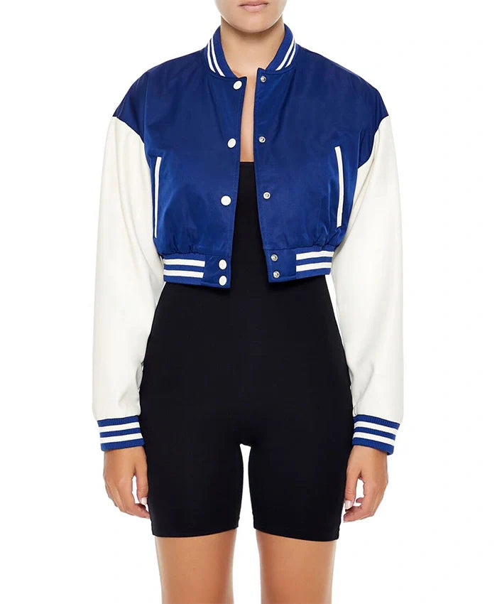 Women’s Cropped Blue Lettermen Varsity Jacket