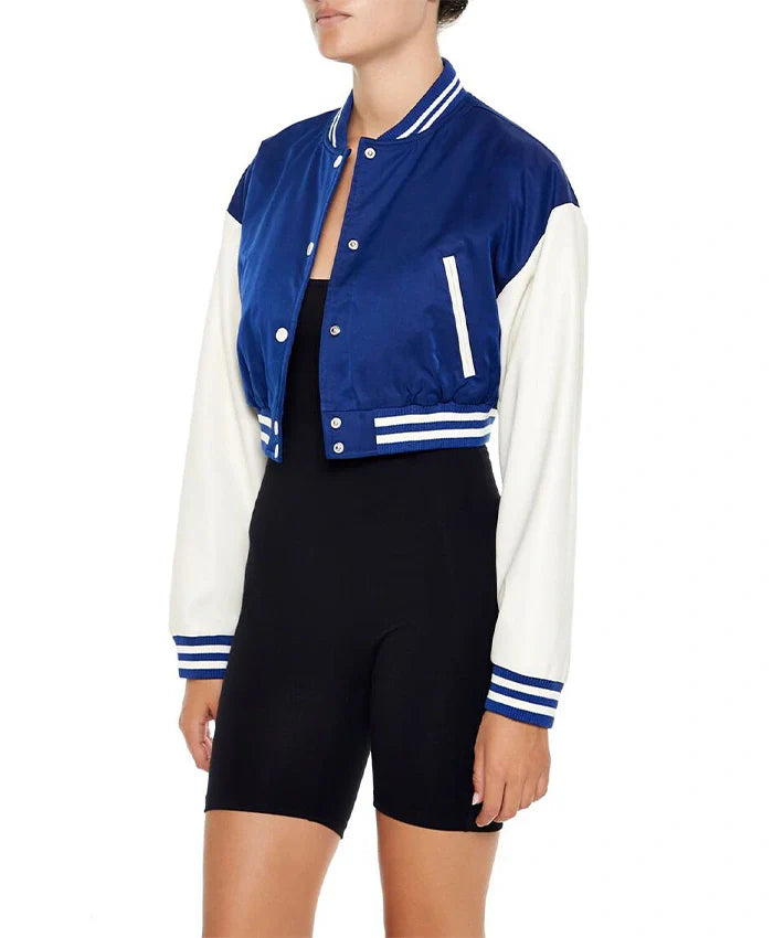 Women’s Cropped Blue Lettermen Varsity Jacket