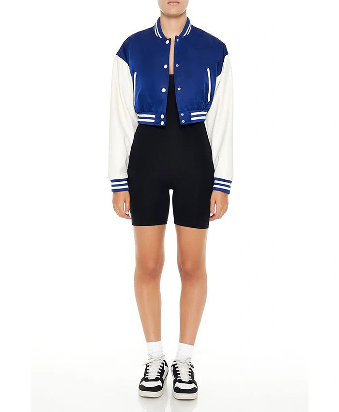 Women’s Cropped Blue Lettermen Varsity Jacket