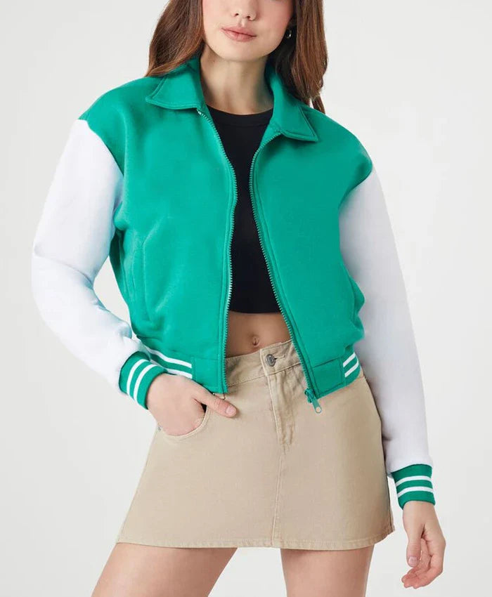 Women’s Cropped Sea Green Varsity Jacket