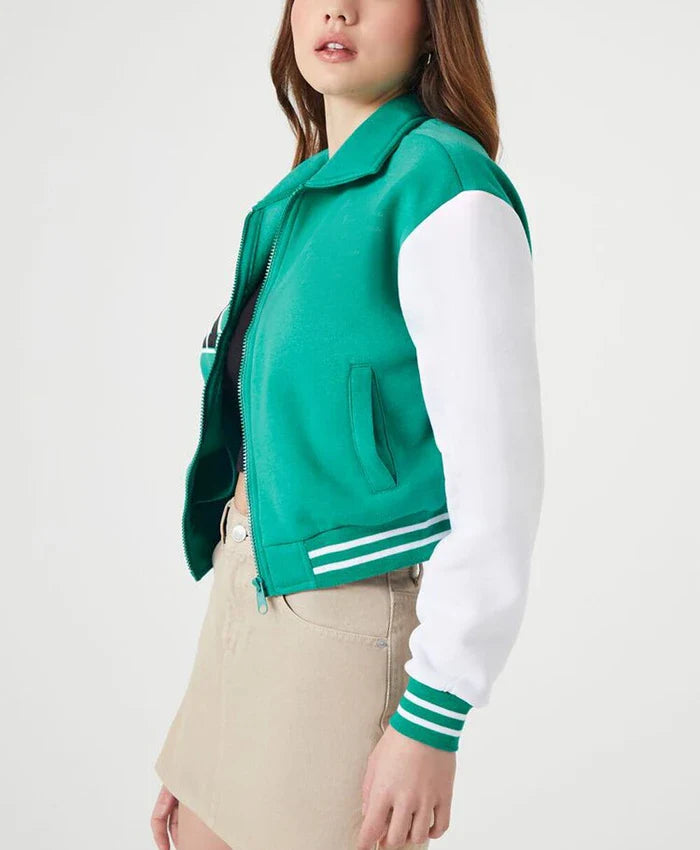 Women’s Cropped Sea Green Varsity Jacket