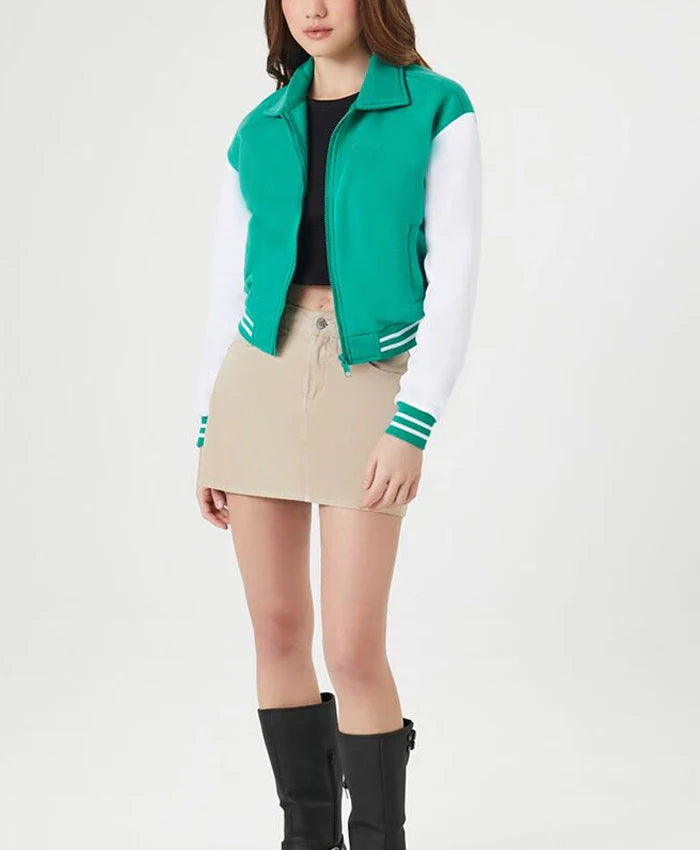 Women’s Cropped Sea Green Varsity Jacket