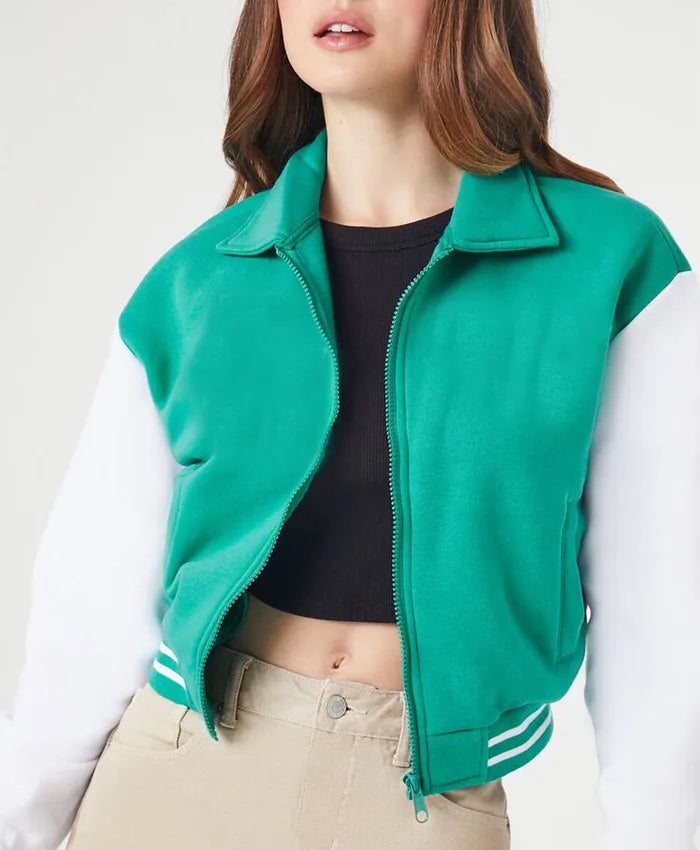 Women’s Cropped Sea Green Varsity Jacket