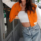 Women’s Cropped Orange Wool Varsity Jacket