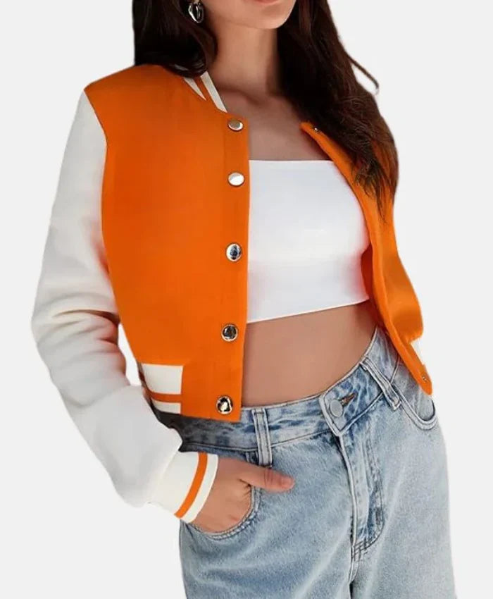 Women’s Cropped Orange Wool Varsity Jacket
