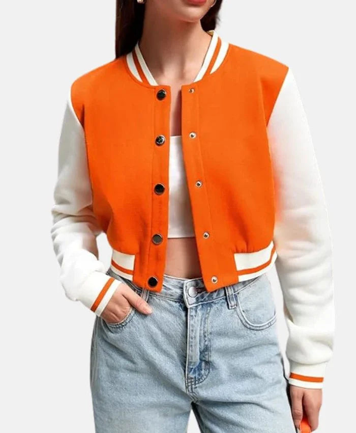 Women’s Cropped Orange Wool Varsity Jacket