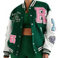 Women’s Green And White Varsity Lettermen Jacket