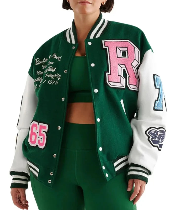 Women’s Green And White Varsity Lettermen Jacket