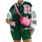 Women’s Green And White Varsity Lettermen Jacket