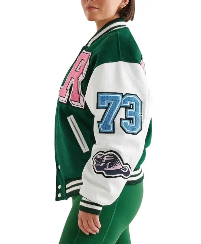 Women’s Green And White Varsity Lettermen Jacket