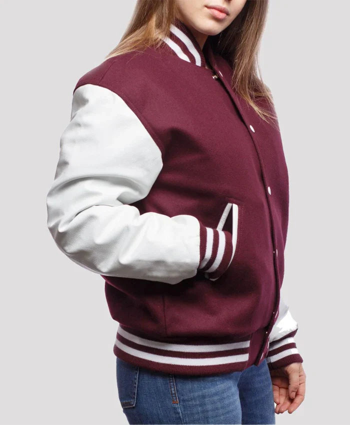 Women’s Maroon And White Varsity Lettermen Jacket