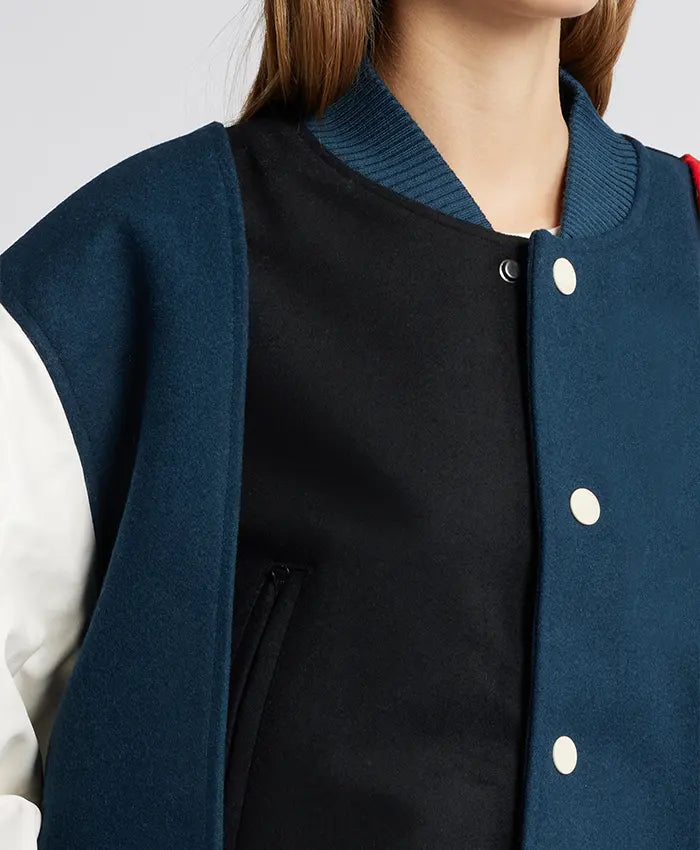 Women’s Triple Color Stylish Varsity Bomber Jacket
