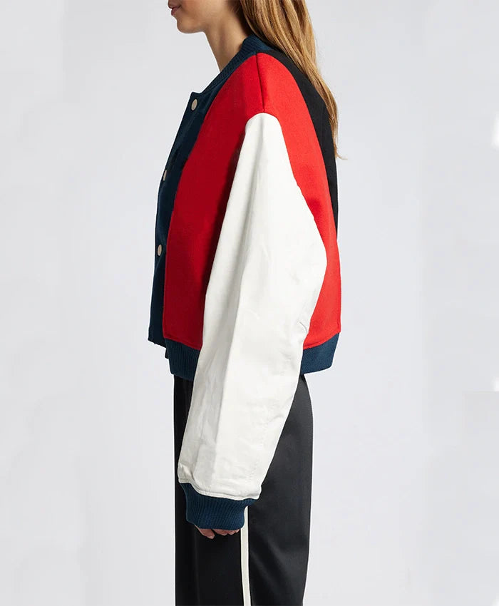 Women’s Triple Color Stylish Varsity Bomber Jacket