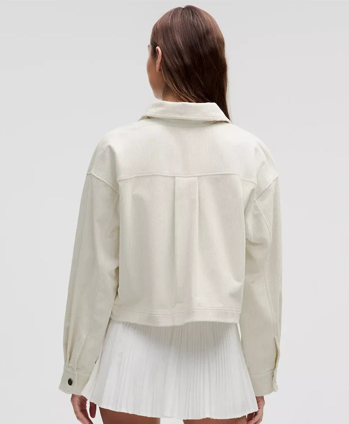 Women’s White Corduroy Shirt Varsity Jacket
