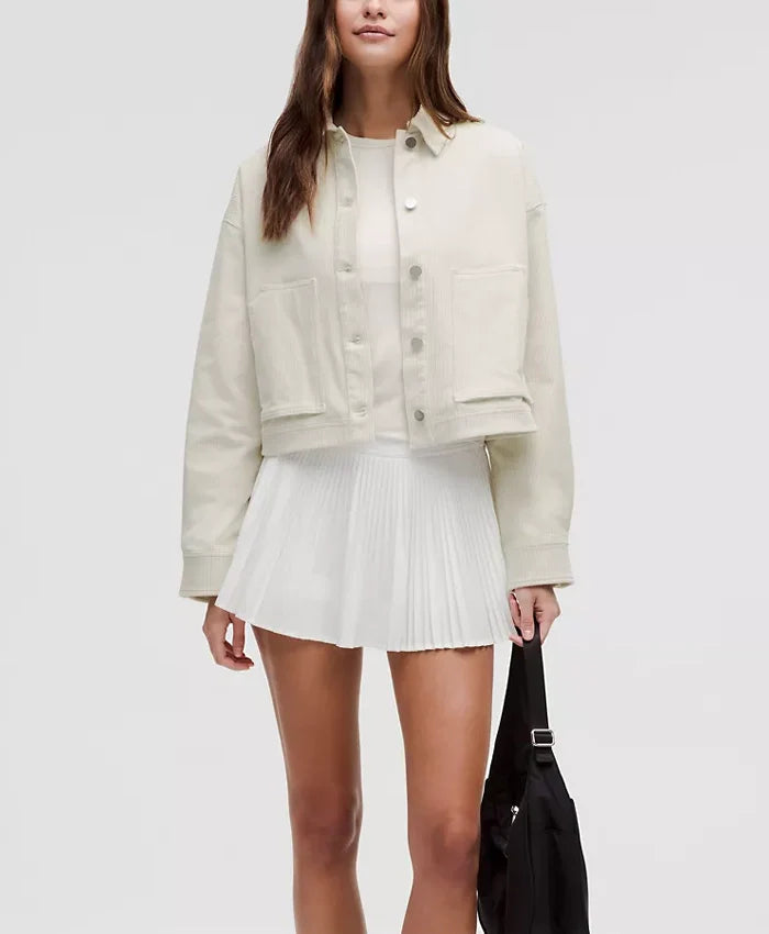 Women’s White Corduroy Shirt Varsity Jacket