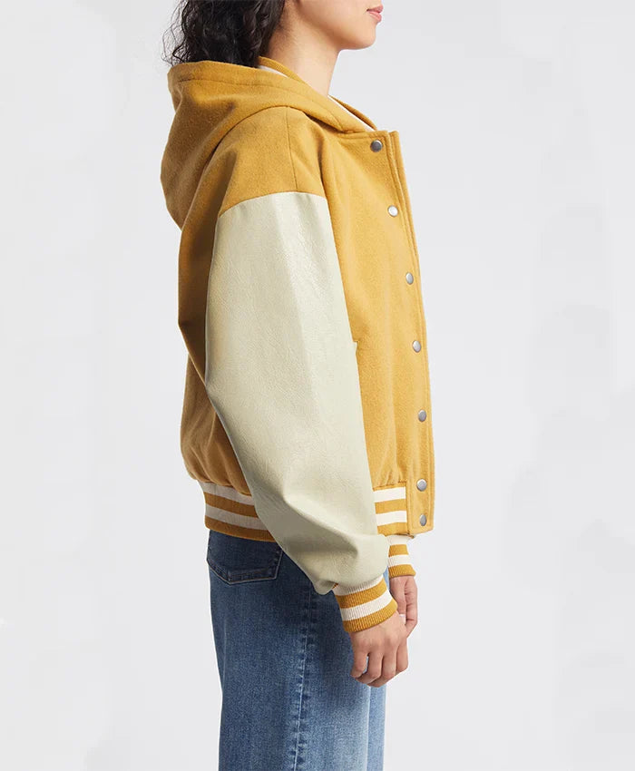 Women’s Yellow Hooded Wool Twill Varsity Jacket