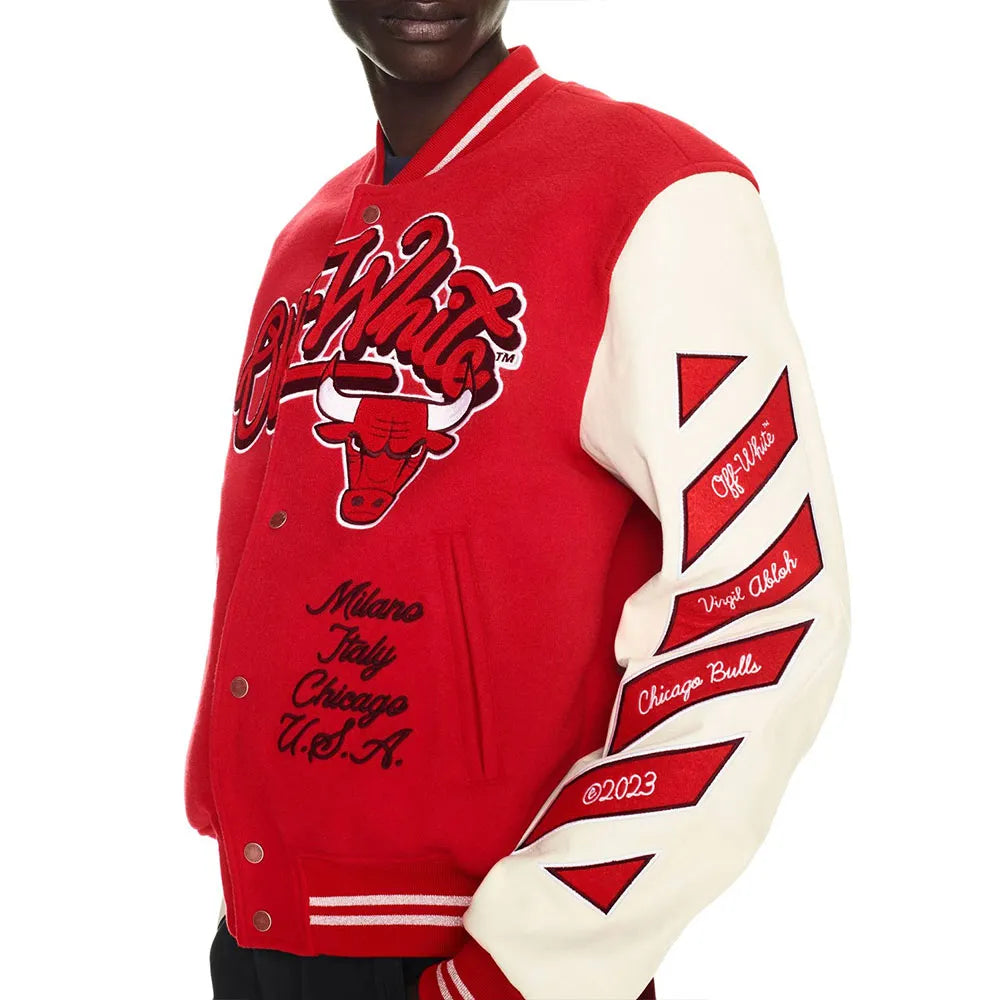 Chicago Bulls Off-White Varsity Jacket – Recreated Edition