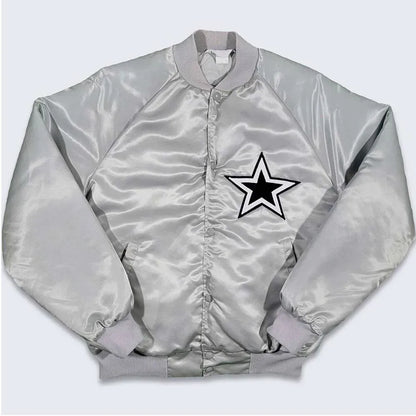 Silver Dallas Cowboys 80s Bomber Full-Snap Satin Jacket