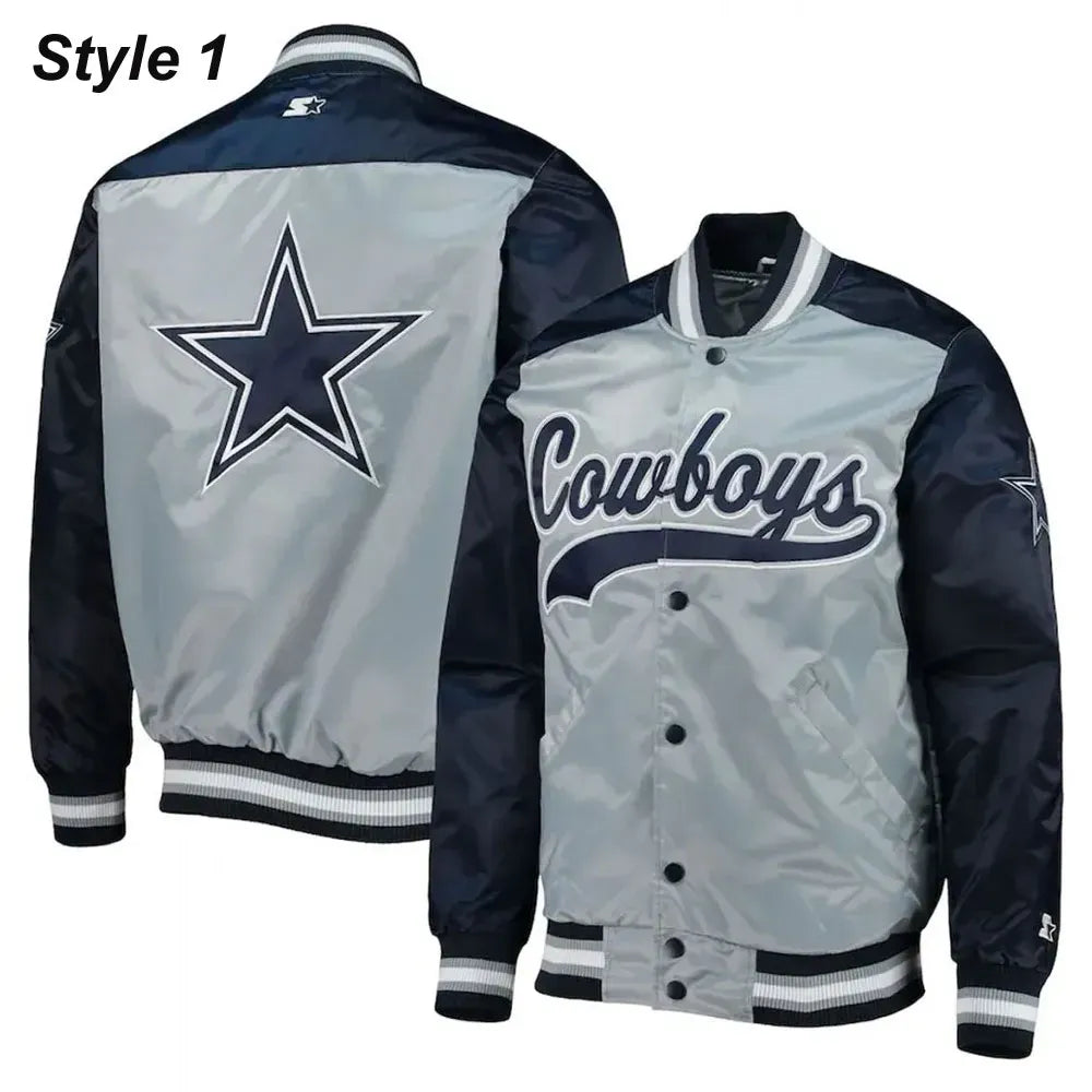 Dallas Cowboys The Tradition II Satin Blue and Grey Jacket — Classic Team Spirit Outerwear