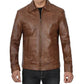 Men's Genuine Distressed Brown Cafe Racer Leather Jacket