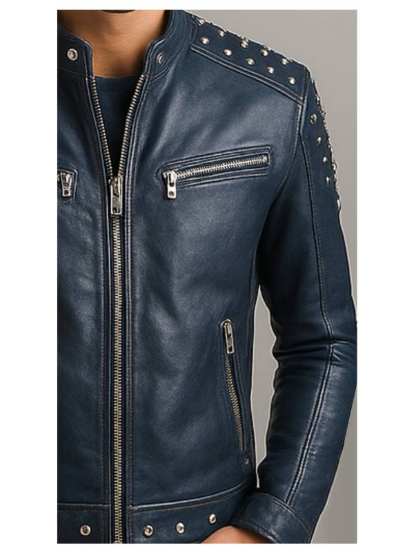 Hugo Blue Leather Jacket – Men’s Premium Blue Leather Jacket