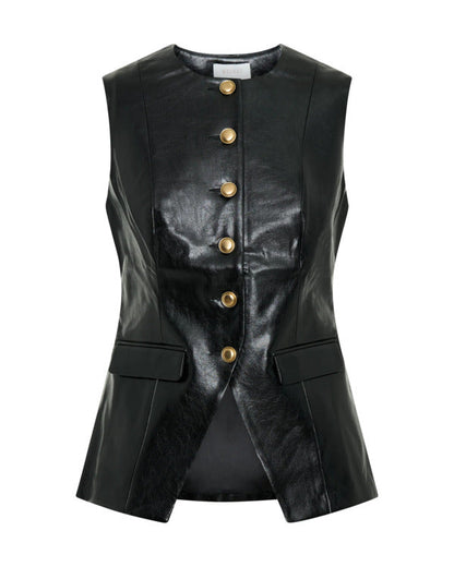 Vale Tudo 2025 Julia Palha Black Sleeveless Leather Vest – Bold Street-Style Essential