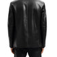Men Premium Black Flap Pockets Leather Blazer