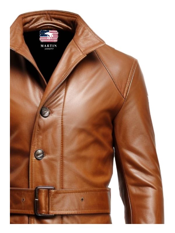 Men Vintage Big Pockets Tan Brown Leather Coat – Leather Long Coat