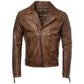 Men's Distressed Brown Genuine Leather Cafe Racer Biker Jacket