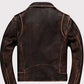 Vintage Distressed Brown Leather Motorcycle Jacket