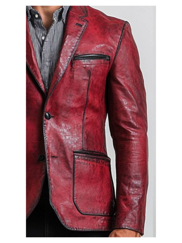 Theo Red Leather Blazer – Leather Blazer for Men Red